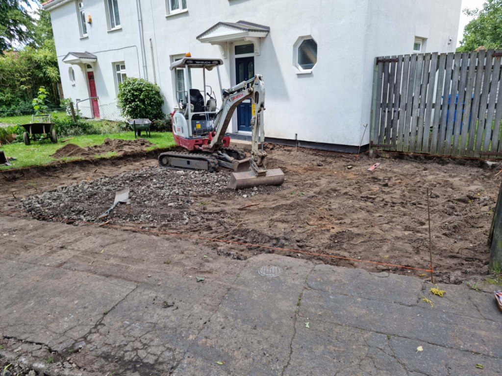 This is a photo of a dig out being carried out by Hawkhurst Driveways in preparation for a block paving driveway